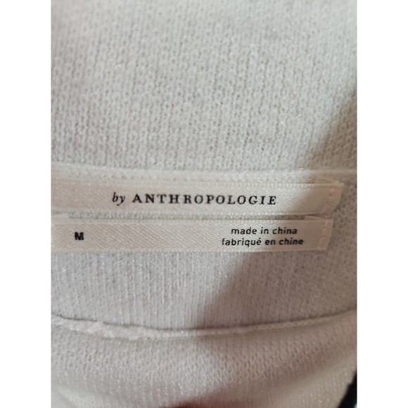 ANTHROPOLOGIE Women's Med IVANNA LIZZIE MOCK NECK BLack TRIM WHITE SWEATER - Picture 3 of 11